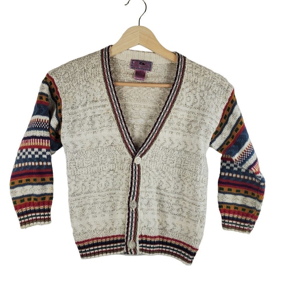 VINTAGE Concrete Small 4 Sweater Cardigan Oatmeal Southwestern Preppy‎ Academia